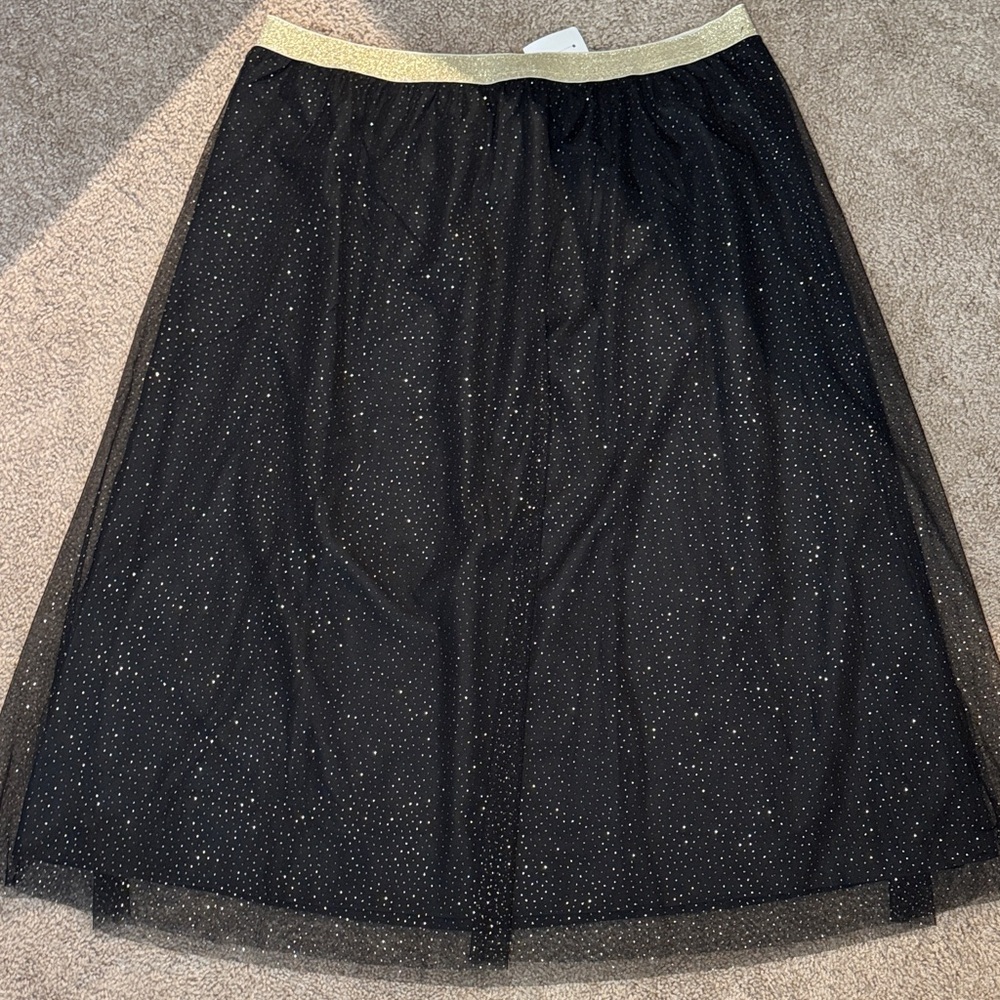 J. Crew Black Midi Skirt with Gold Sparkle